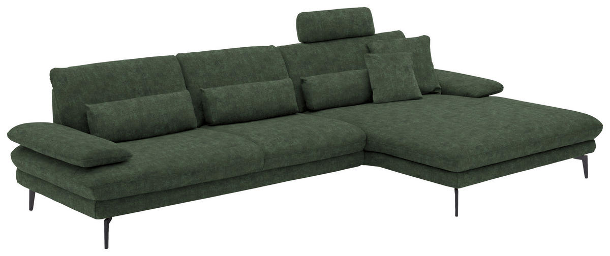 ECKSOFA in Velours Olivgrün  - Schwarz/Olivgrün, Design, Textil/Metall (310/180cm) - Dieter Knoll