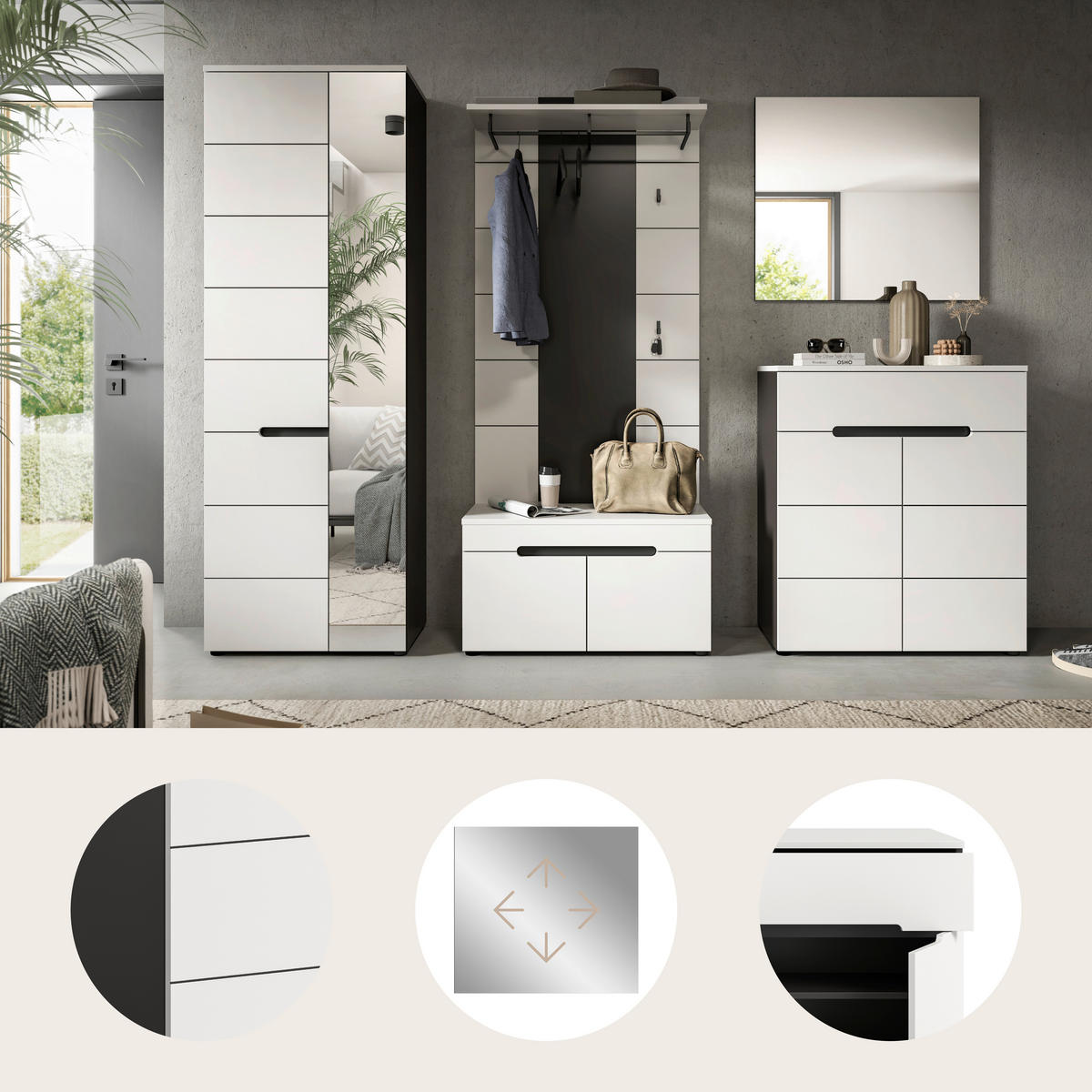 ŠATNA, 255/190/37 cm - šedá/bílá, Design, kompozitní dřevo (255/190/37cm) - Livetastic