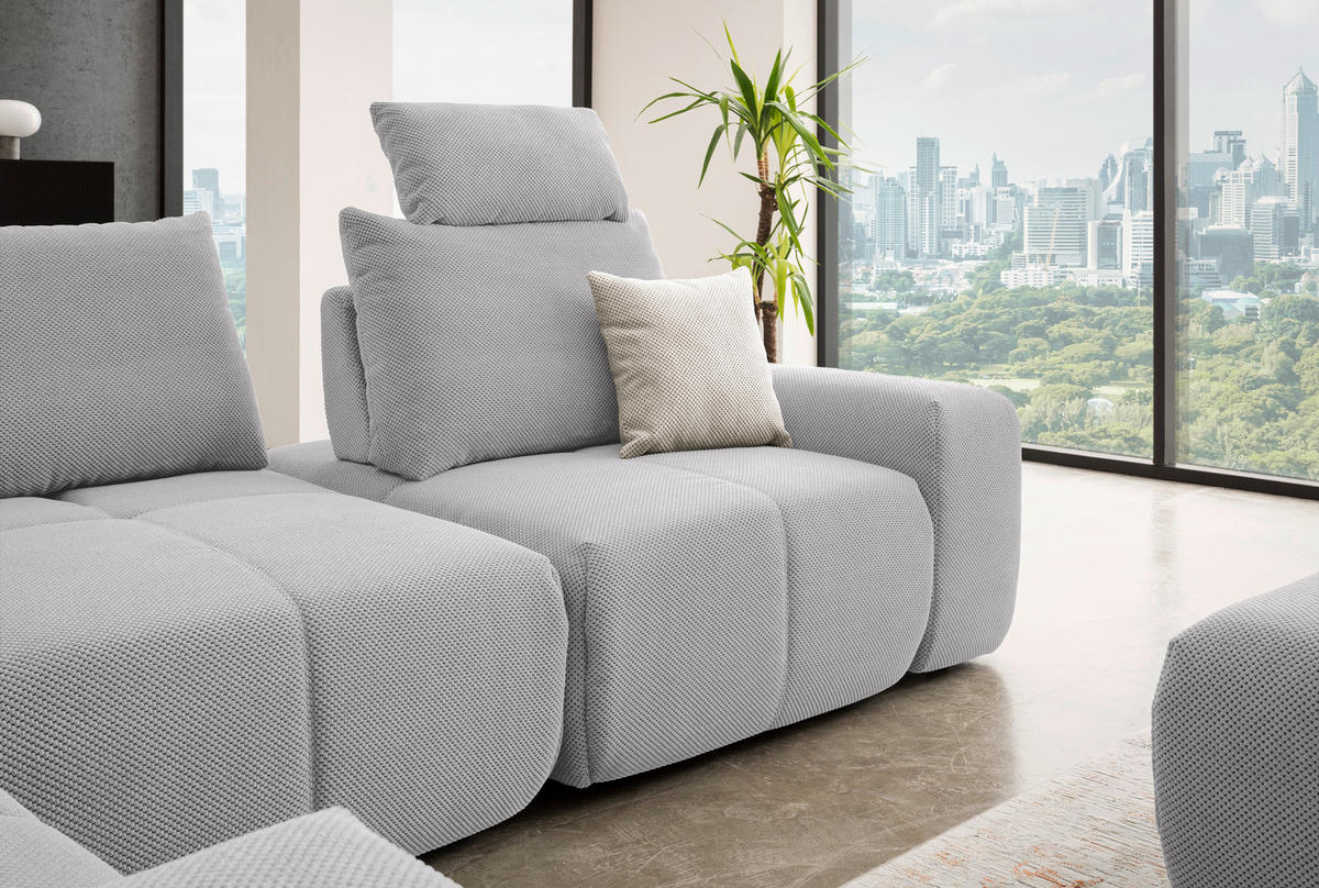 ECKSOFA in Velours Silberfarben  - Silberfarben/Schwarz, Design, Kunststoff/Textil (236/326cm) - Xora