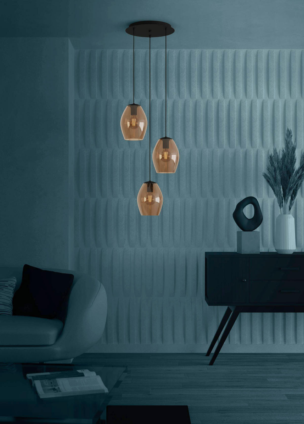 HÄNGELEUCHTE 45/150 cm  - Schwarz/Braun, Design, Glas/Metall (45/150cm) - Eglo