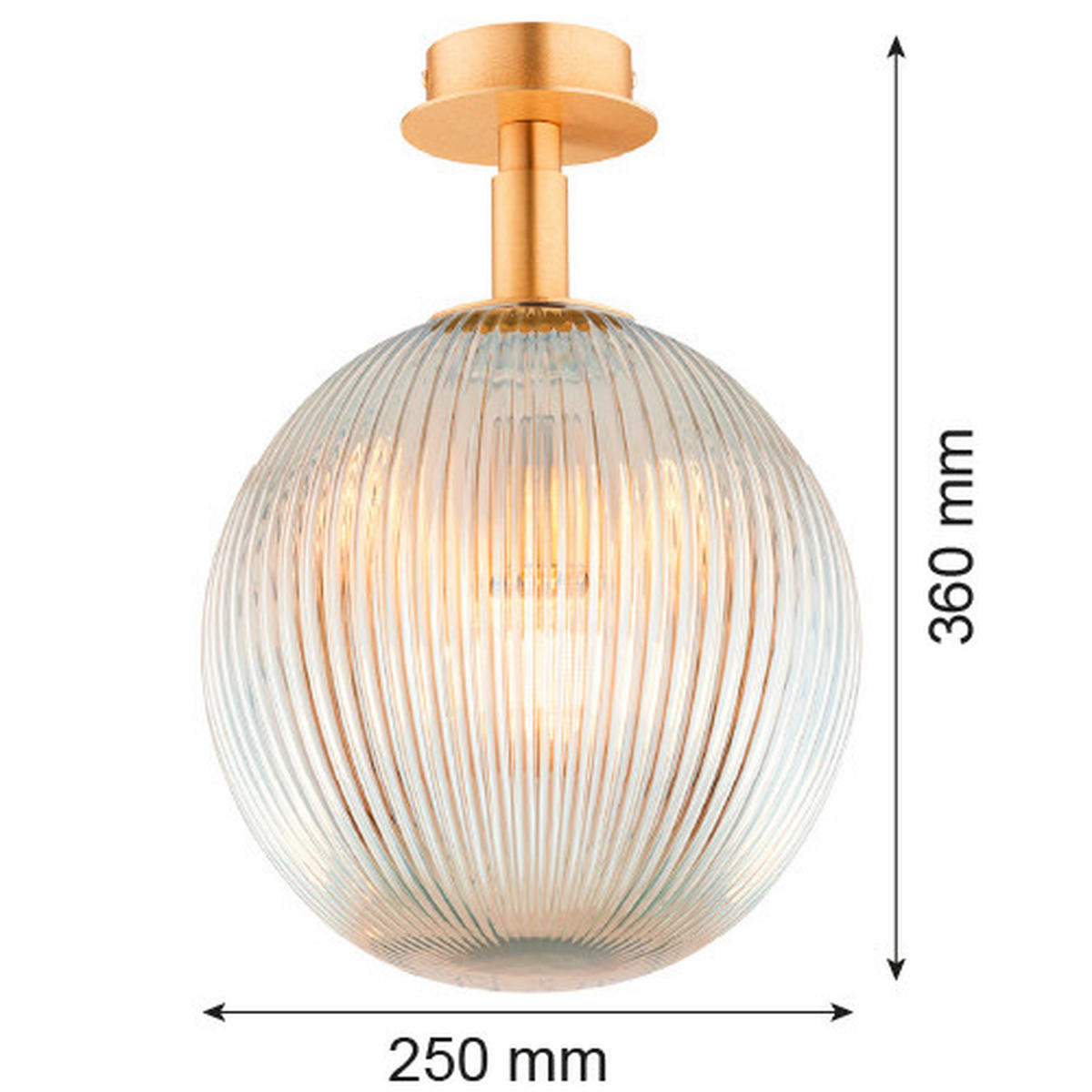 DECKENLEUCHTE PALOMA 36/25/25 cm   - Messingfarben/Hellgrau, KONVENTIONELL, Glas/Metall (36/25/25cm)