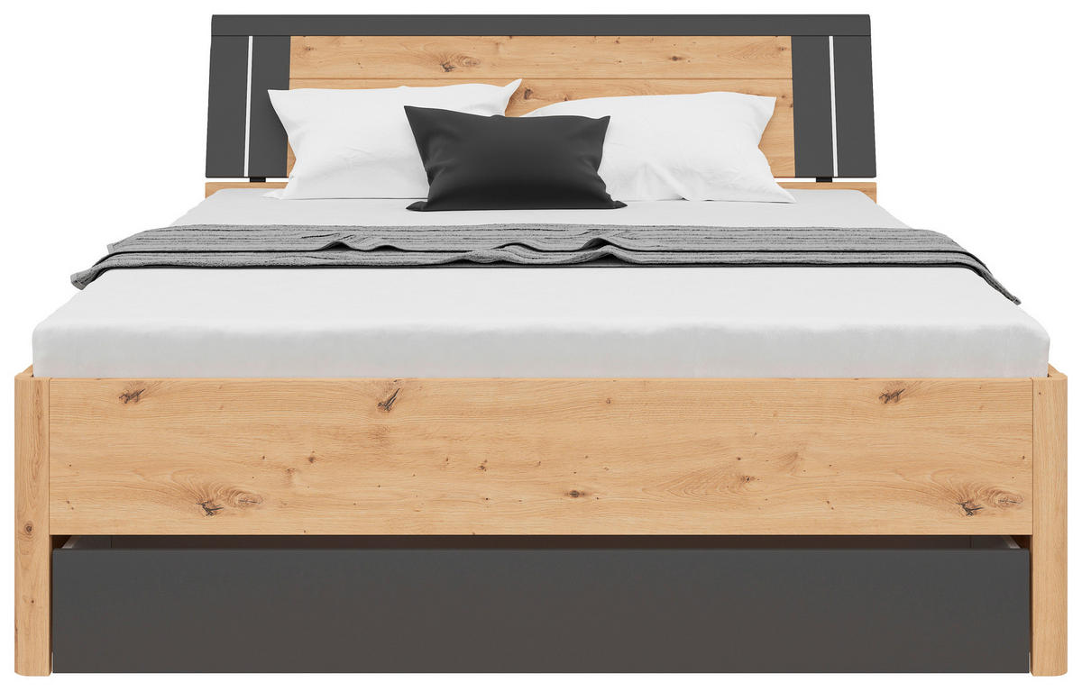STAURAUMBETT 160/200 cm  in Graphitfarben, Eiche Artisan  - Graphitfarben/Eiche Artisan, KONVENTIONELL, Holzwerkstoff (160/200cm)