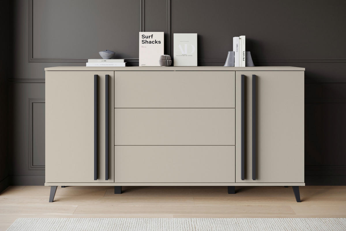 SIDEBOARD Helsinki  in 150/77,8/39,5 cm  - Beige/Schwarz, Trend, Holzwerkstoff/Kunststoff (150/77,8/39,5cm)