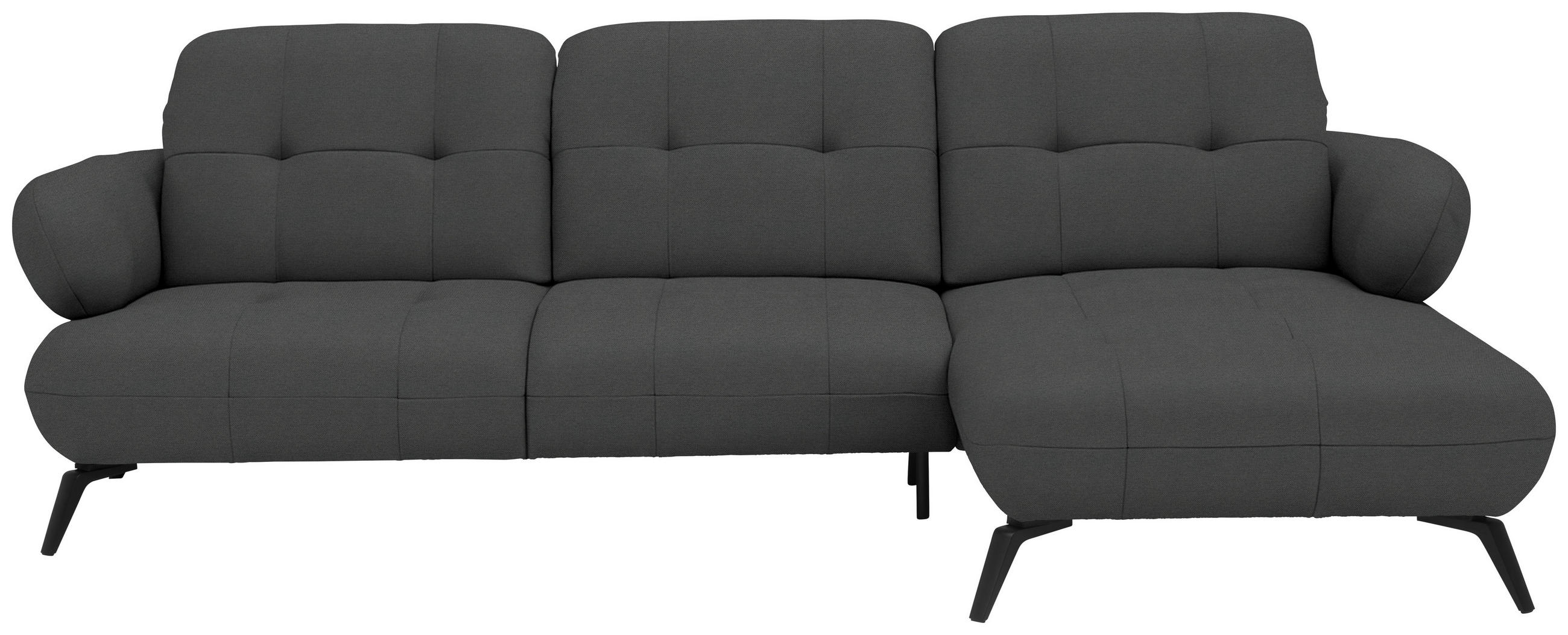 ECKSOFA  in Flachgewebe Anthrazit Rücken echt, Kopfteilverstellung  282/189 cm  - Anthrazit/Schwarz, Design, Textil/Metall (282/189cm) - Novel