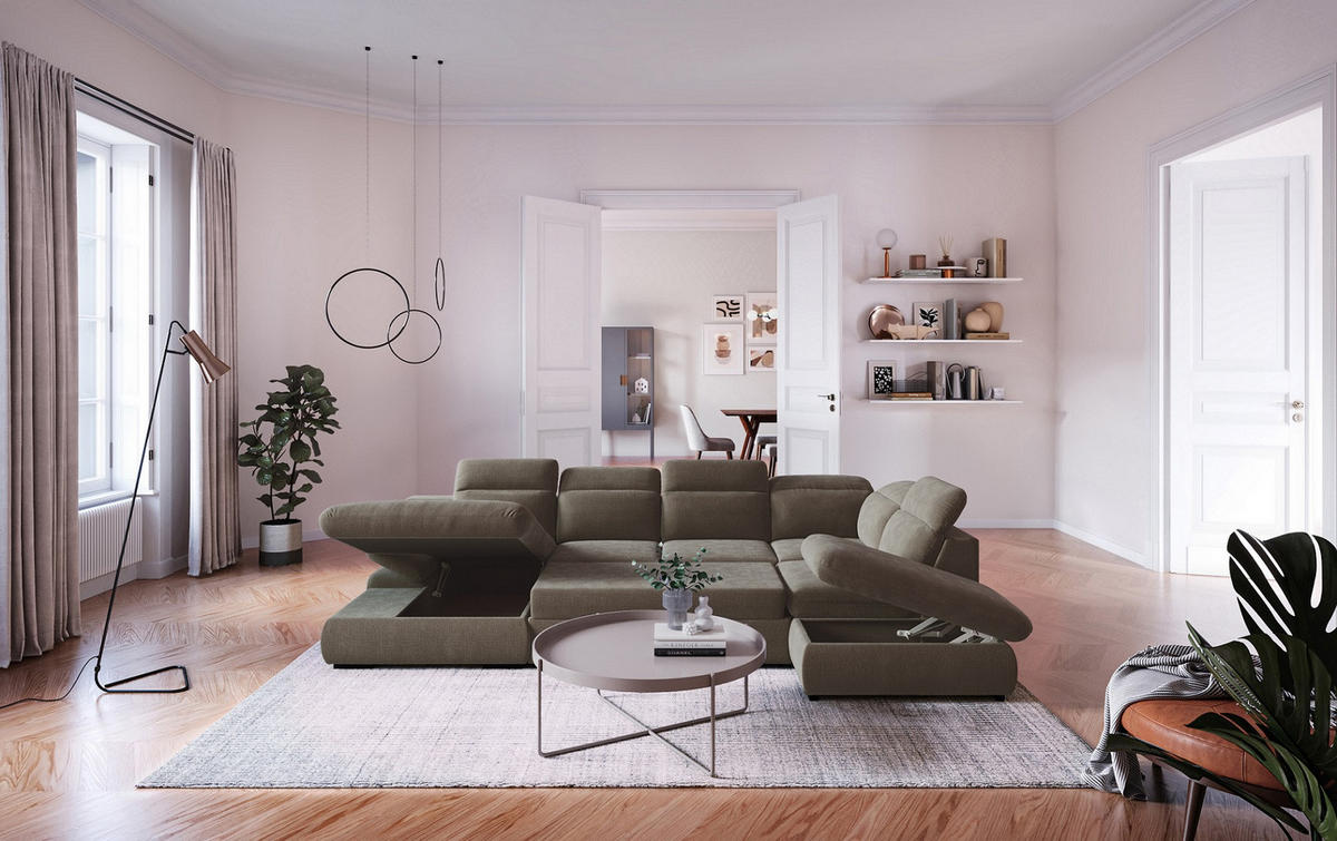 SAROKGARNITÚRA textil szürke  - fekete/szürke, Design, műanyag/textil (168/341/218cm) - Welnova