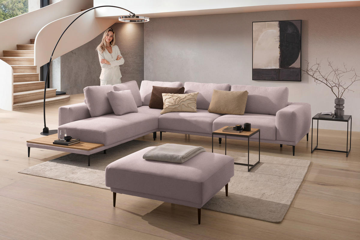 ECKSOFA  in Leinwand Altrosa  271/318 cm  - Schwarz/Altrosa, Design, Textil/Metall (271/318cm) - Belluti