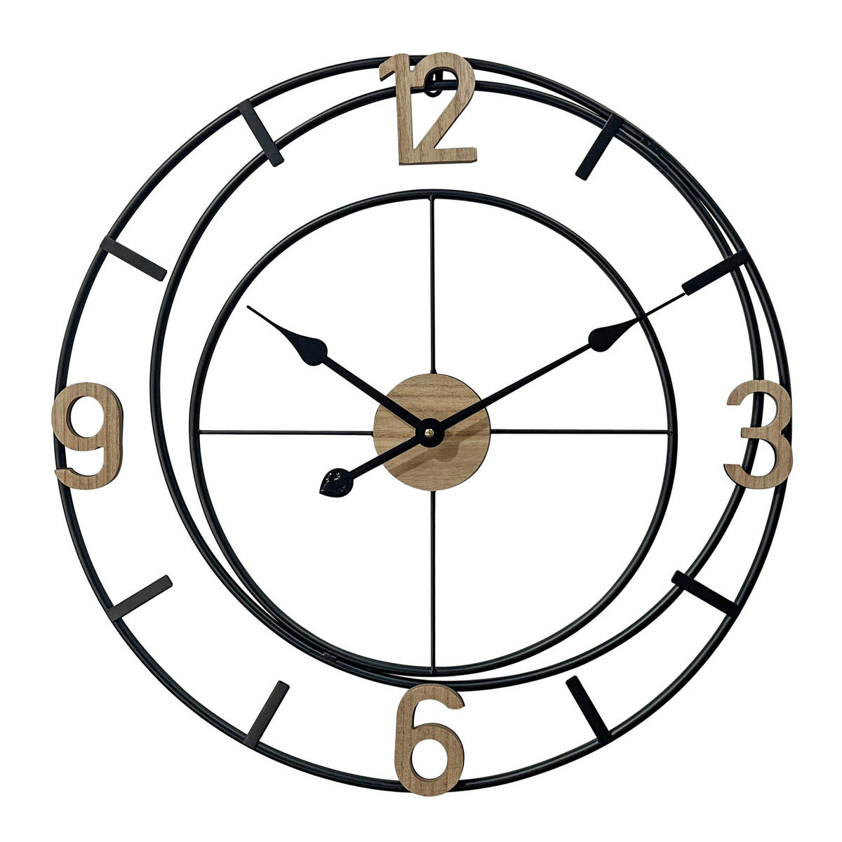 ZIDNI SAT  60 cm        - prirodna boja/crna, Dizajnerski, drvo/metal (60cm) - Ambia Home