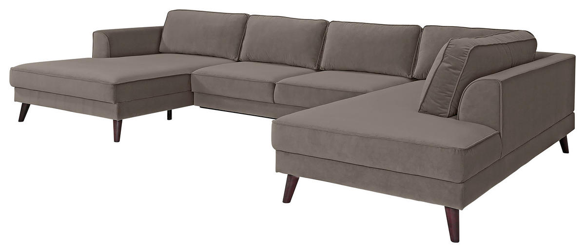 WOHNLANDSCHAFT LUMBER JACK Taupe Velours  - Taupe/Wengefarben, MODERN, Holz/Textil (169/348/201cm) - Trendmanufaktur