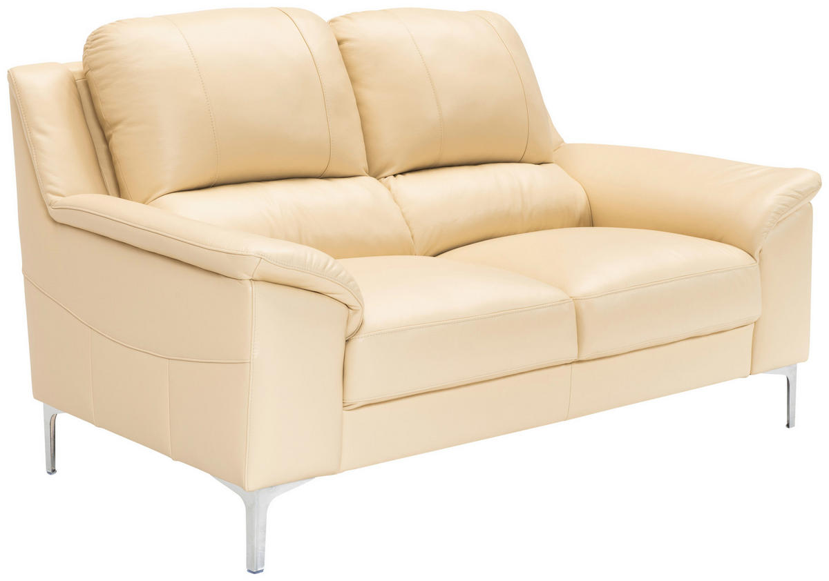 SOFFA i äkta läder sandfärgad  - sandfärgad/kromfärg, Klassisk, metall/läder - Welnova