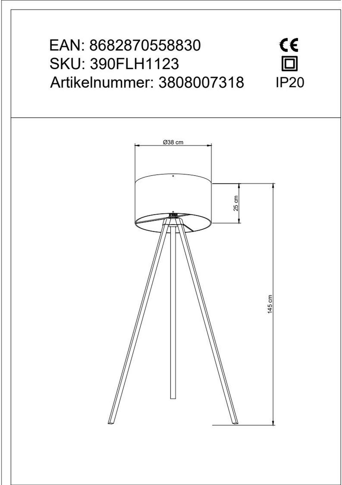 STEHLEUCHTE Modern 38/145 cm  - Weiß, Design, Holzwerkstoff/Kunststoff (38/145cm) - P & B