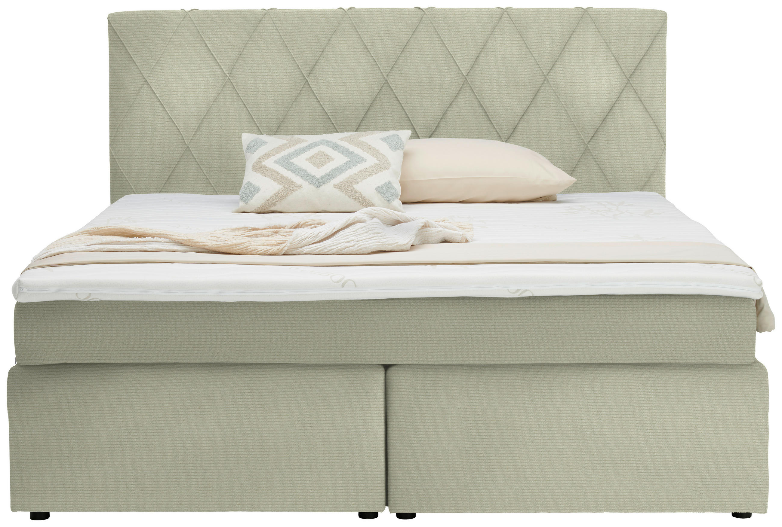 BOXSPRINGBETT 180/200 cm  in Creme  - Creme/Schwarz, Design, Kunststoff/Textil (180/200cm) - Xora