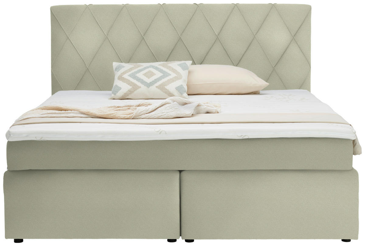 BOXSPRINGBETT 180/200 cm  in Creme  - Creme/Schwarz, Design, Kunststoff/Textil (180/200cm) - Xora