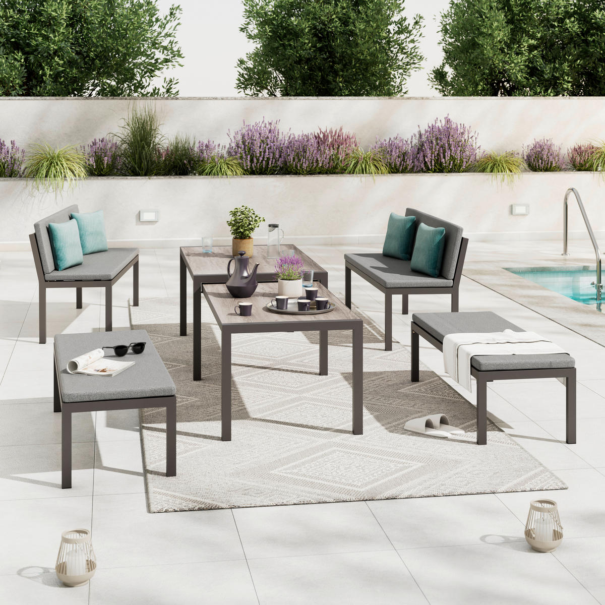 GARTENSET Webstoff Aluminium  - Anthrazit/Hellgrau, MODERN, Kunststoff/Textil - Ambia Garden