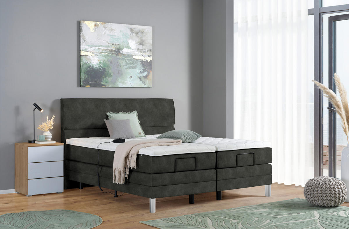 BOXSPRINGBETT 160/200 cm  in Dunkelgrau  - Chromfarben/Dunkelgrau, Konventionell, Kunststoff/Textil (160/200cm) - Voleo