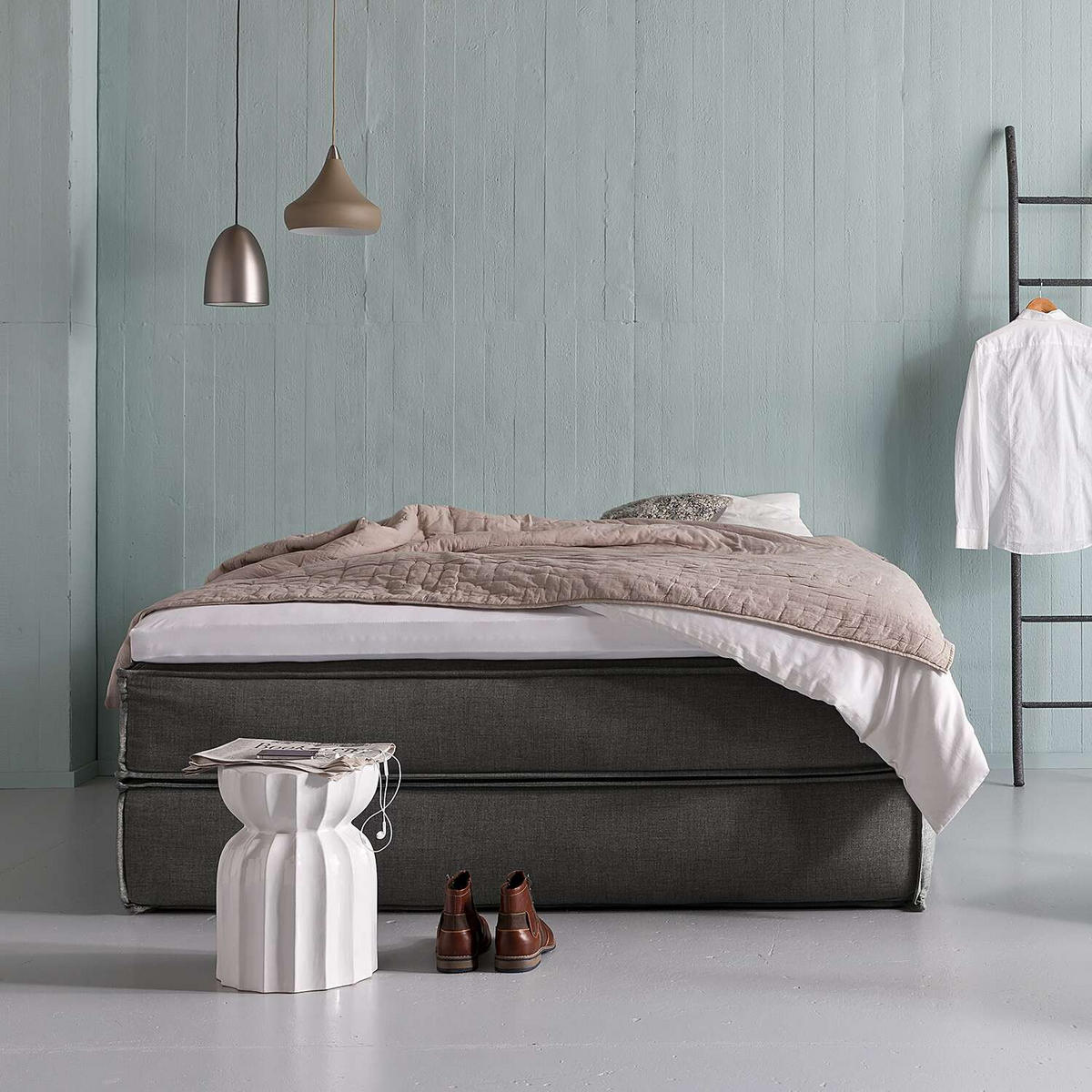 BOXSPRINGBETT 200/200 cm  in Anthrazit  - Anthrazit/Schwarz, Design, Textil (200/200cm) - home24