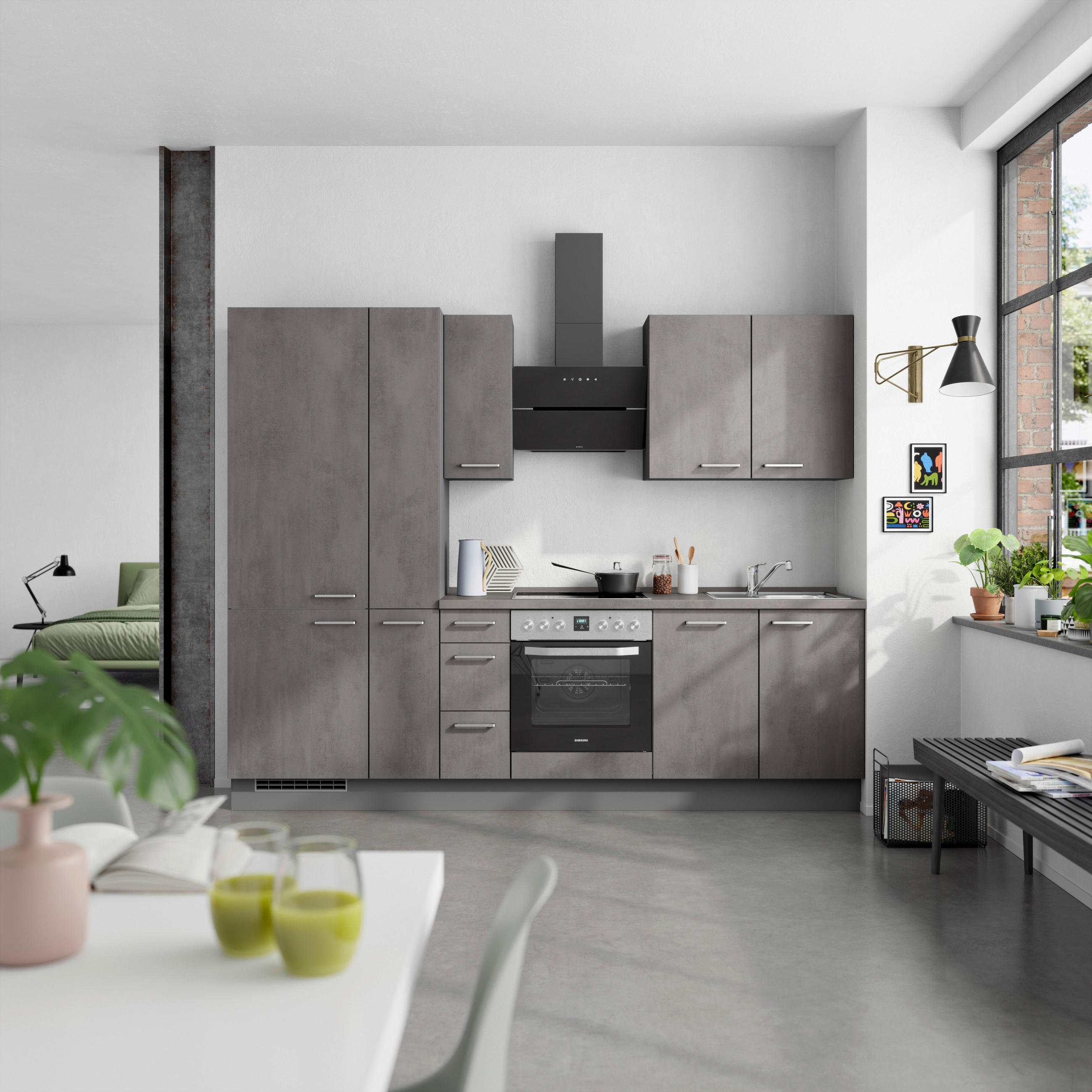 KÜCHENBLOCK Riva 270 cm  in Schieferfarben  - Schieferfarben/Edelstahlfarben, MODERN, Holzwerkstoff/Metall (270cm) - Nobilia