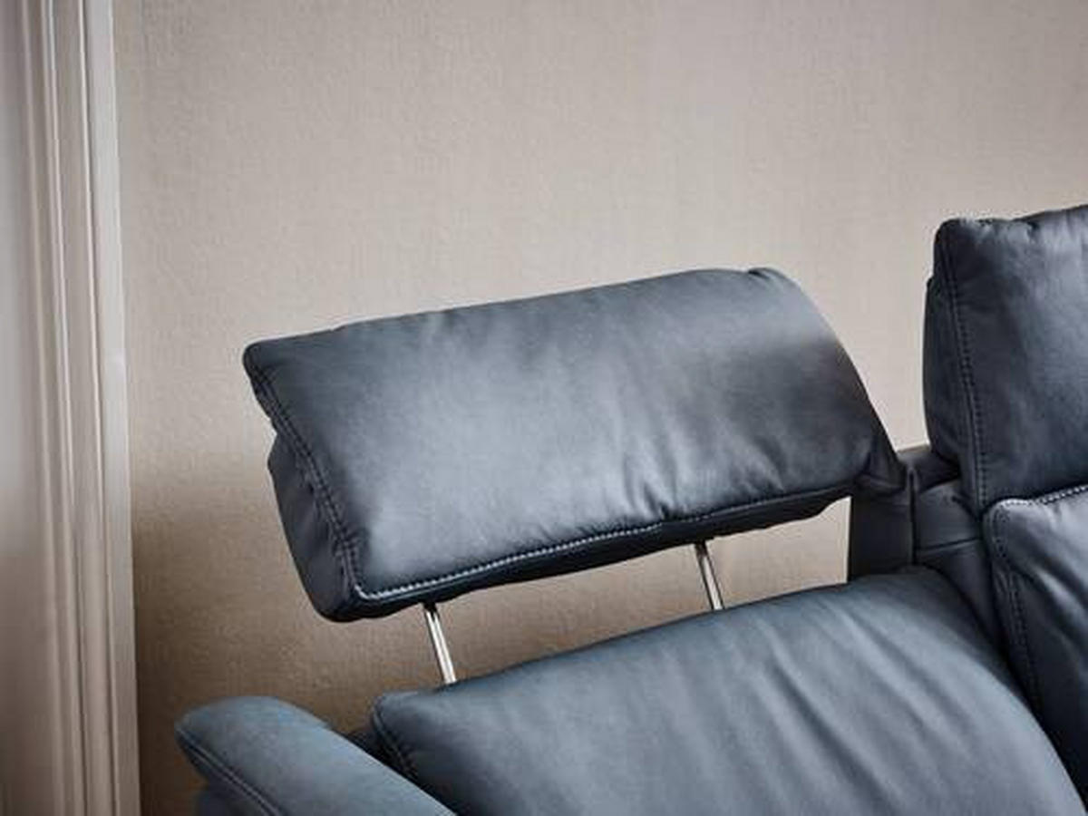 TRAPEZSOFA in Echtleder Graublau  - Graublau/Schwarz, Konventionell, Leder/Metall (221/103/95cm) - Dieter Knoll