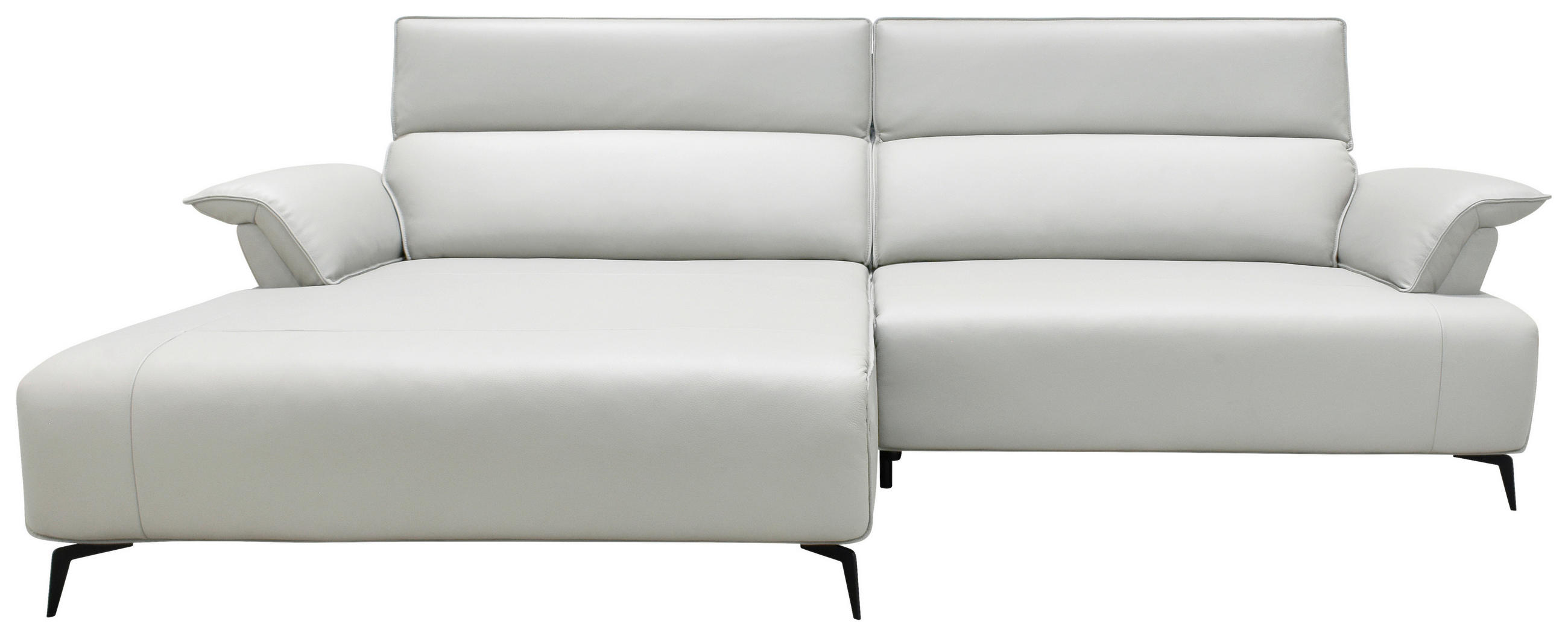 ECKSOFA Hellgrau, Schwarz Echtleder Rückenkissen, Rücken echt, Kopfteilverstellung, Sitztiefenverstellung, Fußteilverstellung, Armlehnenkissen  - Hellgrau/Schwarz, Design, Leder/Metall (280/75-100/112-176cm) - Celina Home