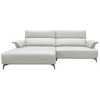 ECKSOFA Hellgrau, Schwarz Echtleder Rückenkissen, Rücken echt, Kopfteilverstellung, Sitztiefenverstellung, Fußteilverstellung, Armlehnenkissen  - Hellgrau/Schwarz, Design, Leder/Metall (280/75-100/112-176cm) - Celina Home