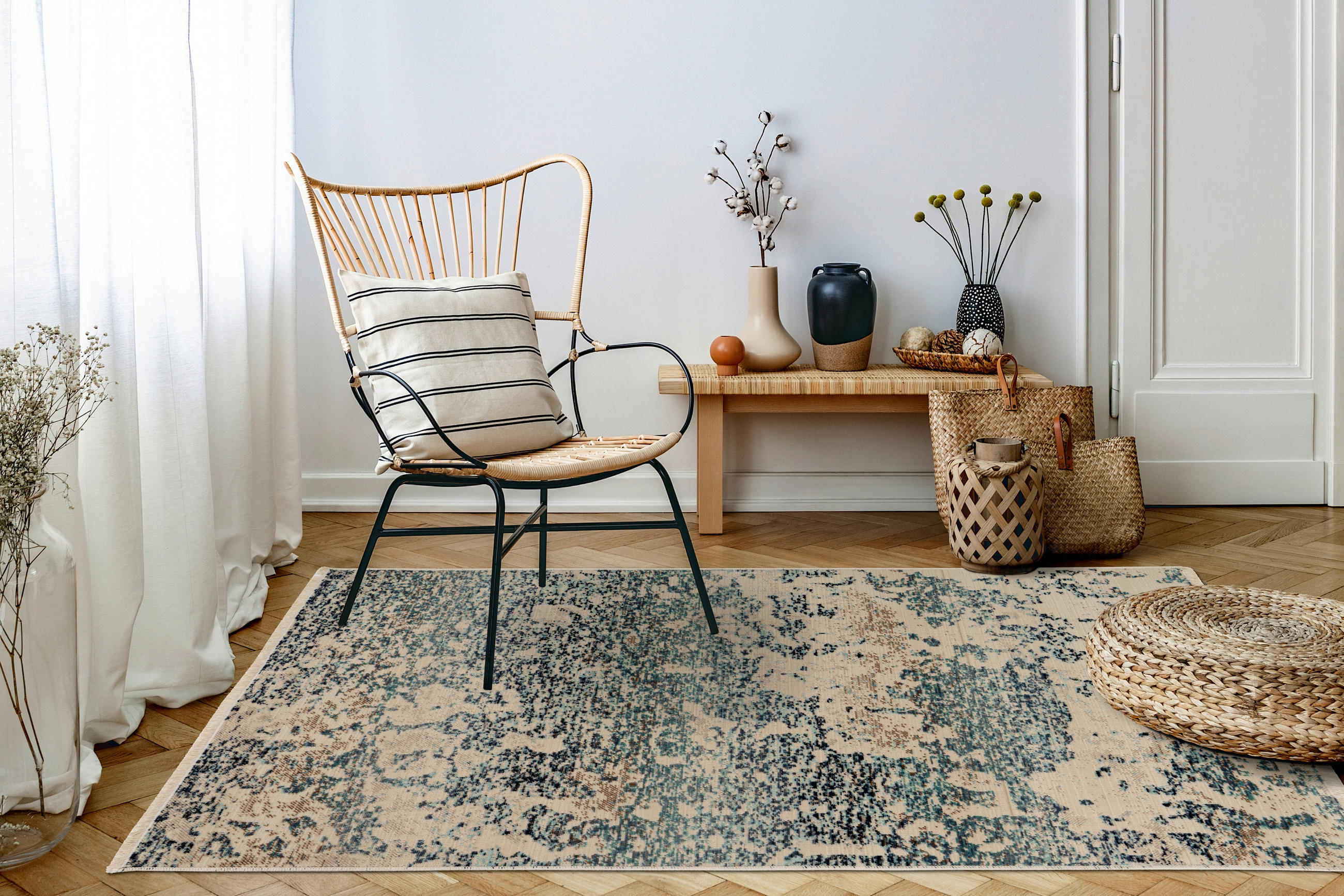 VINTAGE-TEPPICH 120/170 cm CHARU Blau  - Blau, KONVENTIONELL, Textil (120/170cm)