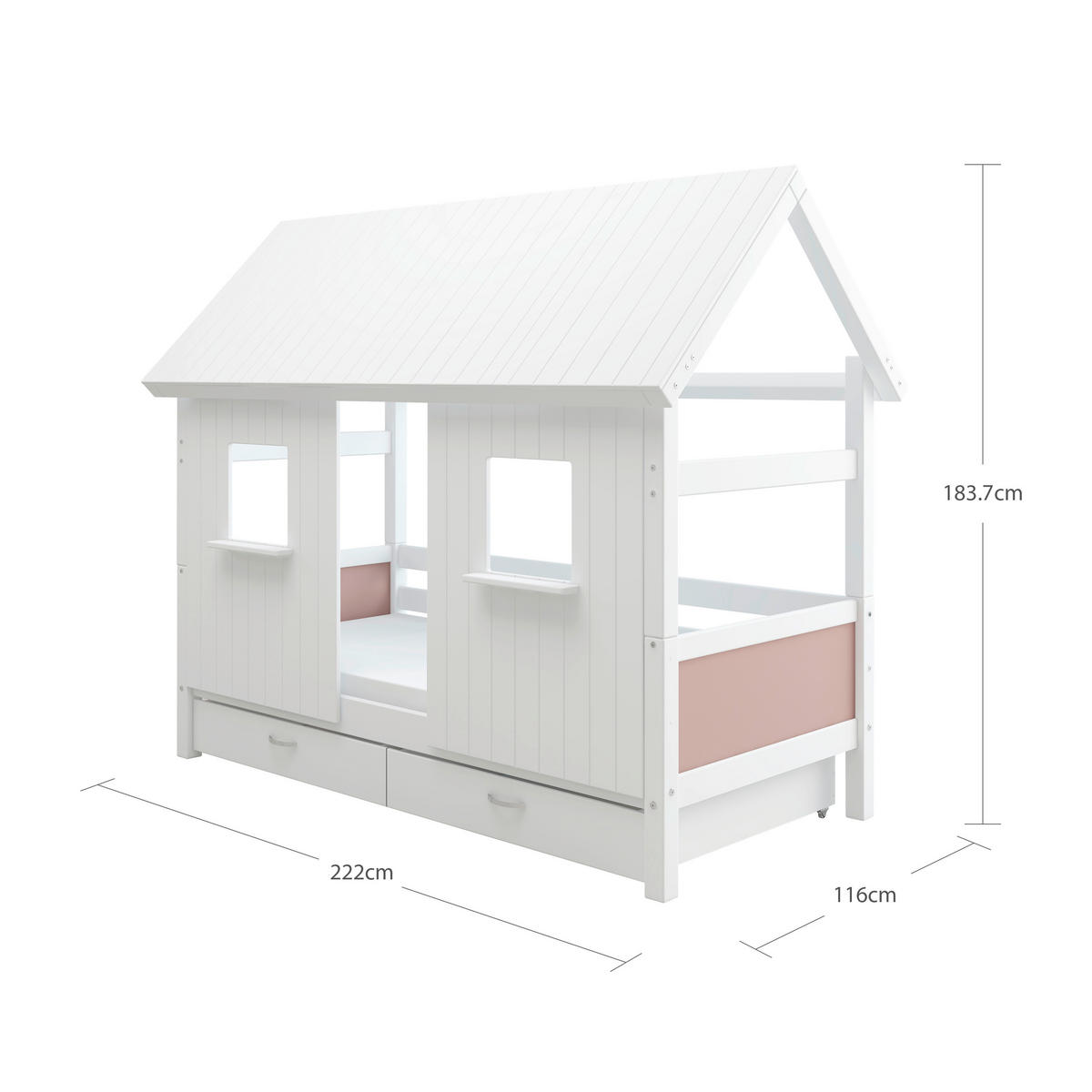 HAUSBETT 90/200 cm,  in Rosa, Weiß, Rollrost, Bettschublade  - Rosa/Weiß, MODERN, Holz (90/200cm) - Chameo