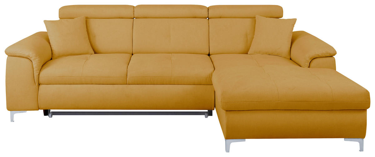ECKSOFA in Flachgewebe Senfgelb  - Chromfarben/Senfgelb, Konventionell, Textil/Metall (268/175cm) - Carryhome