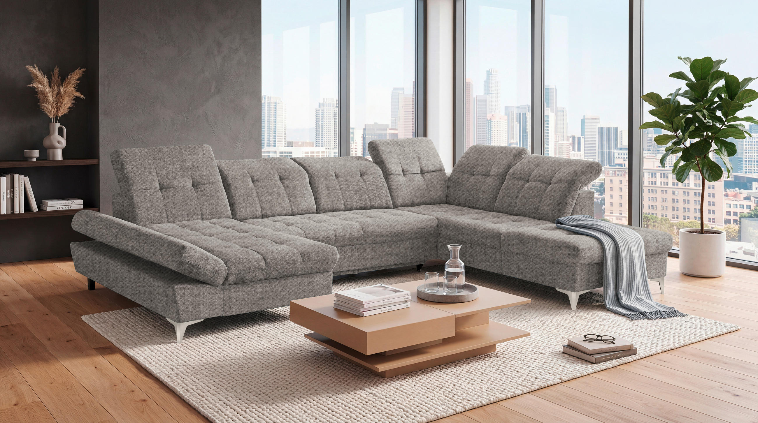 WOHNLANDSCHAFT MERCY Taupe Mikrovelours  - Taupe/Kaschmir, MODERN, Kunststoff/Textil (169/348/245cm) - MID.YOU