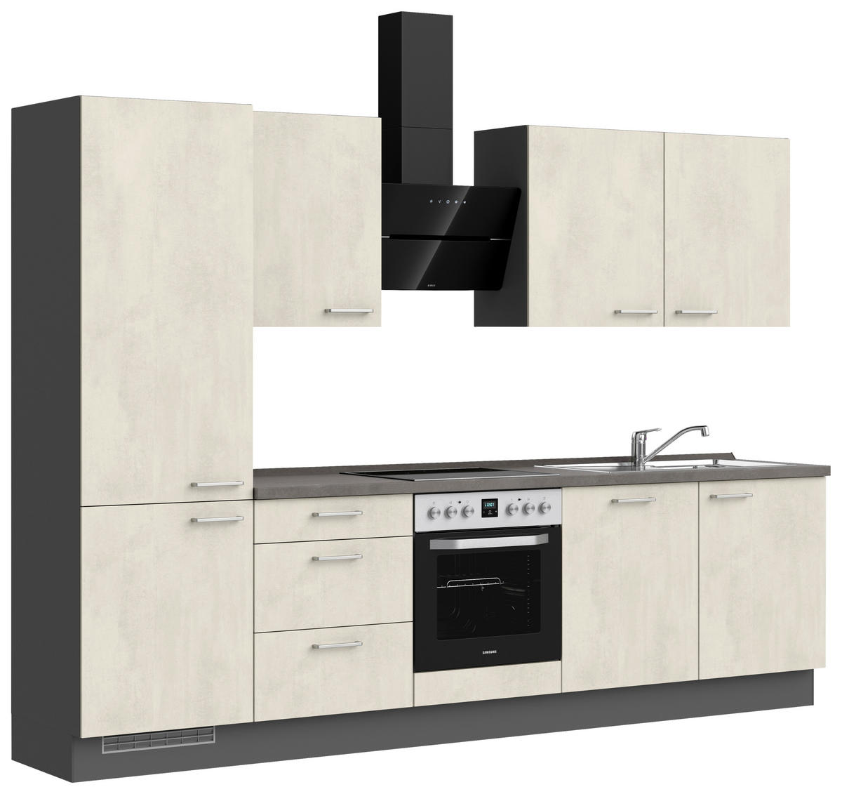 KÜCHENBLOCK 300 cm   in Weiß, Schieferfarben  - Schieferfarben/Edelstahlfarben, MODERN, Holzwerkstoff/Metall (300cm) - Nobilia
