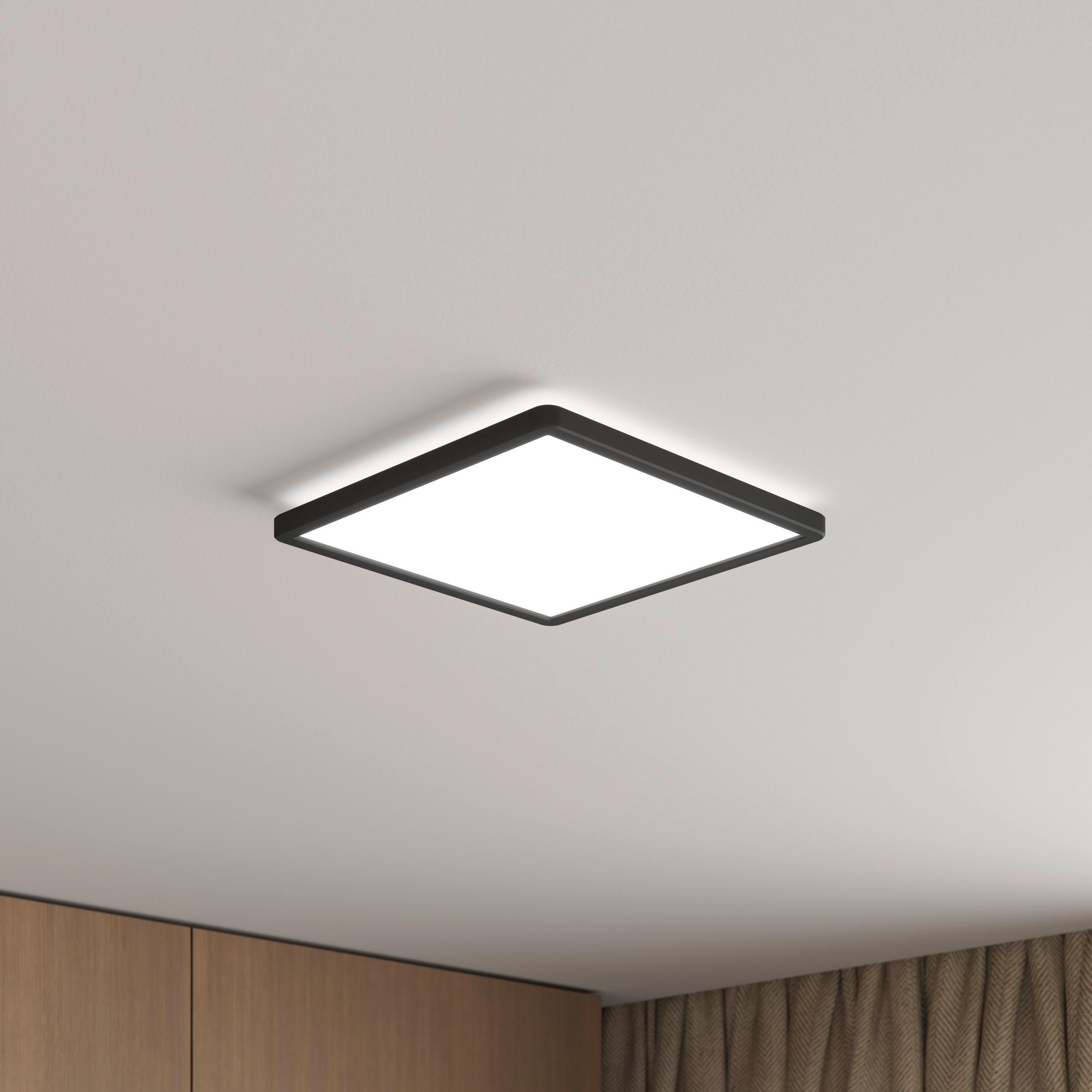 STROPNÉ LED SVIETIDLO, 29,3/29,3/2,8 cm - čierna, Basics, plast (29,3/29,3/2,8cm) - Novel