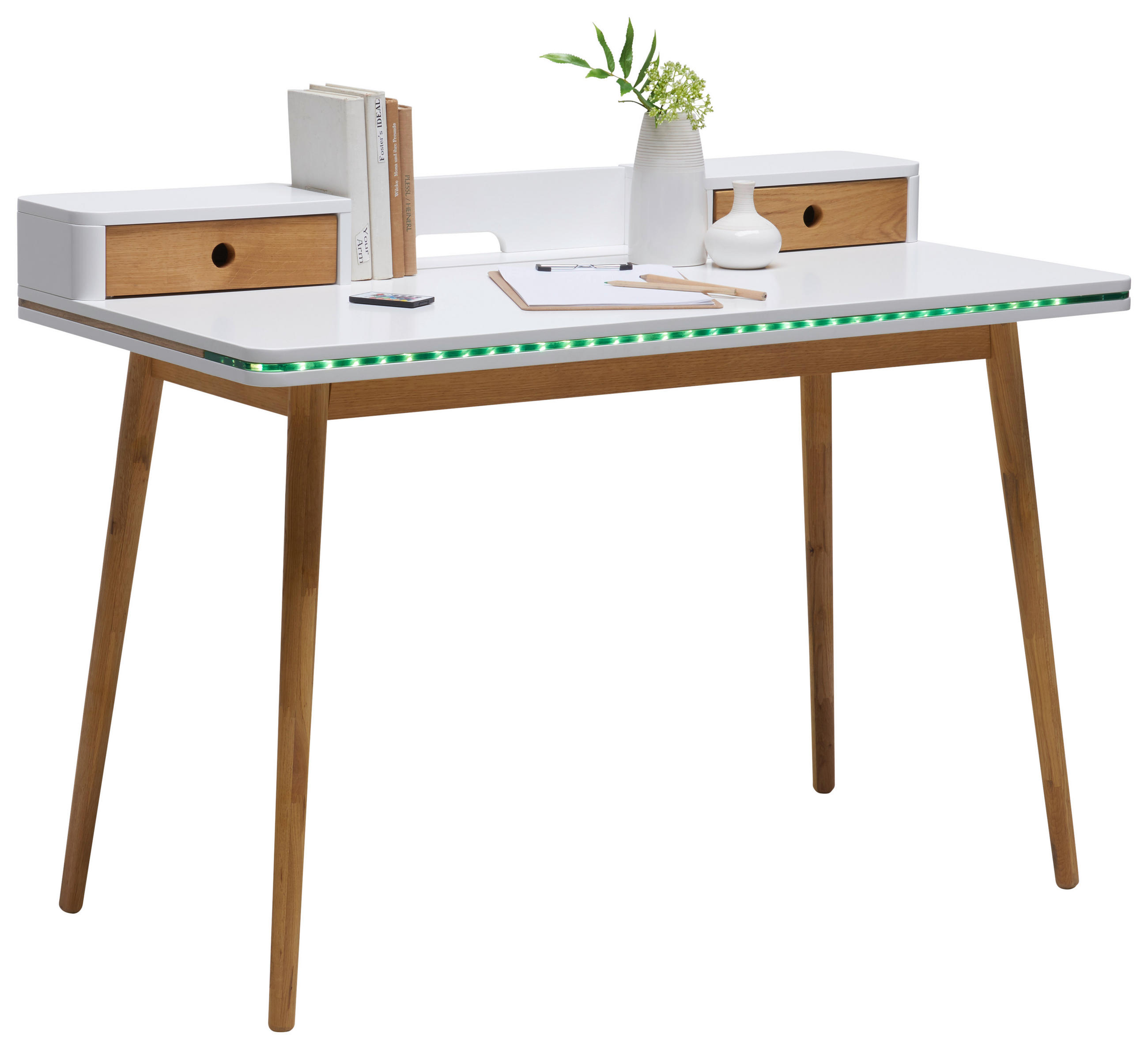 PÍSACÍ STÔL, biela, farba duba, 120/60/86 cm - biela/farba duba, Design, drevo/kompozitné drevo (120/60/86cm) - Hom`in