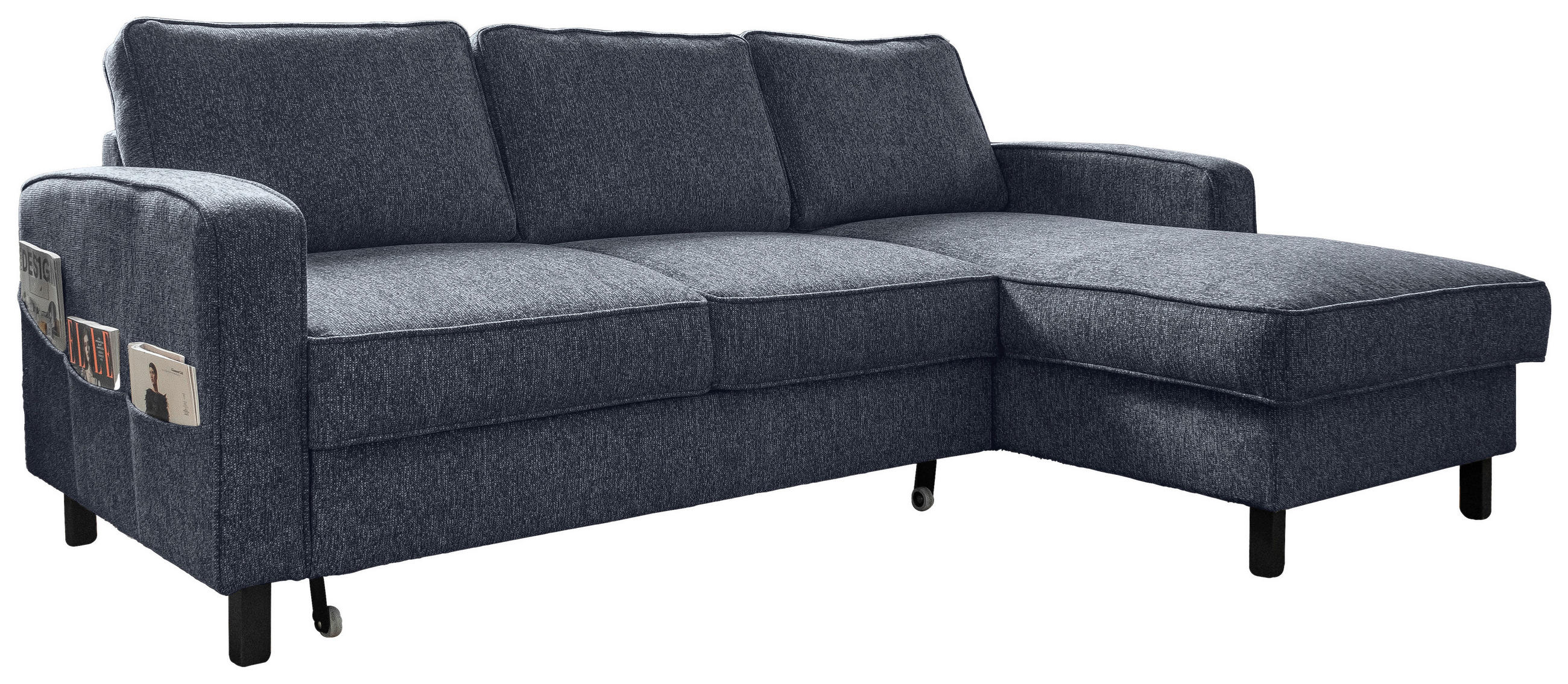 ECKSOFA Dunkelblau Struktur  - Schwarz/Dunkelblau, Holz/Textil (228/148cm) - MID.YOU