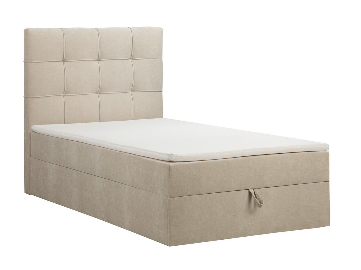 BOXBETT 100/200 cm,  in Beige, Matratze, gepolstertes Kopfteil, Bettkasten, Topper, H3 = fest  - Beige/Schwarz, Basics, Kunststoff/Textil (100/200cm) - Chameo