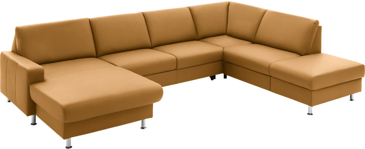 WOHNLANDSCHAFT in Echtleder Gelb  - Gelb/Alufarben, Design, Leder/Metall (165/339/233cm) - Beldomo Premium