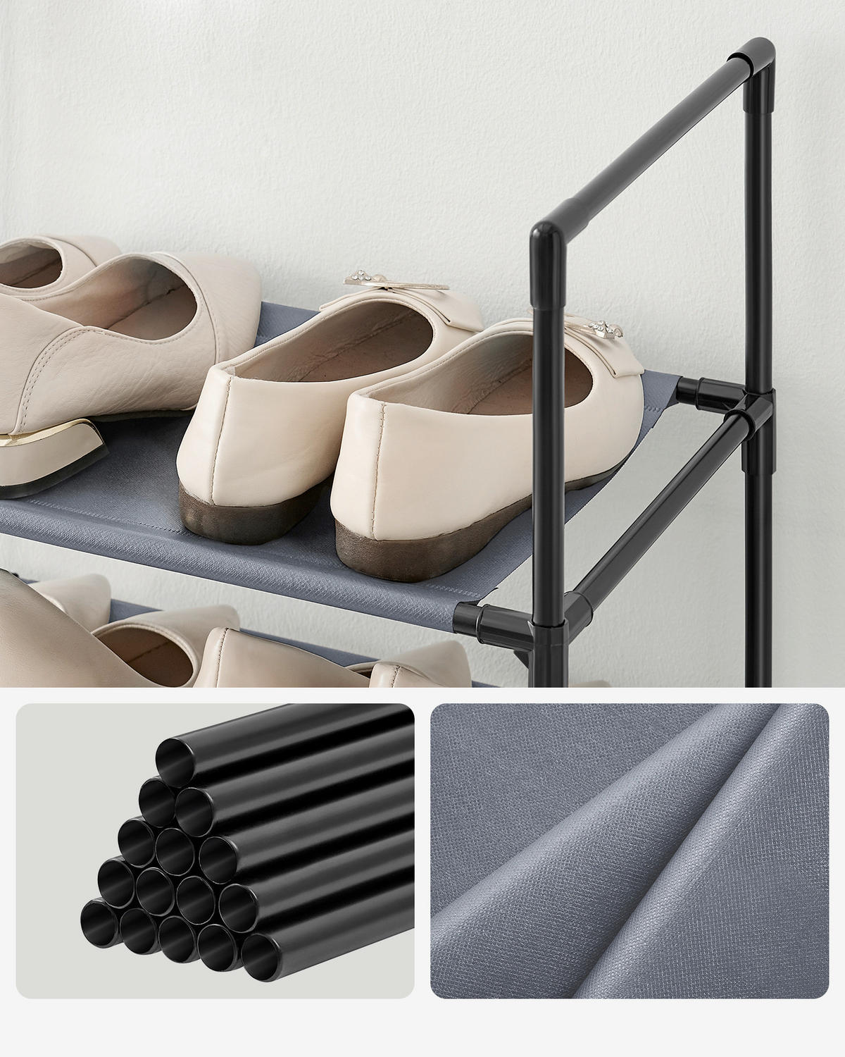 REGÁL NA TOPÁNKY, sivá, 45/173/28 cm - sivá, Basics, kov/textil (45/173/28cm)