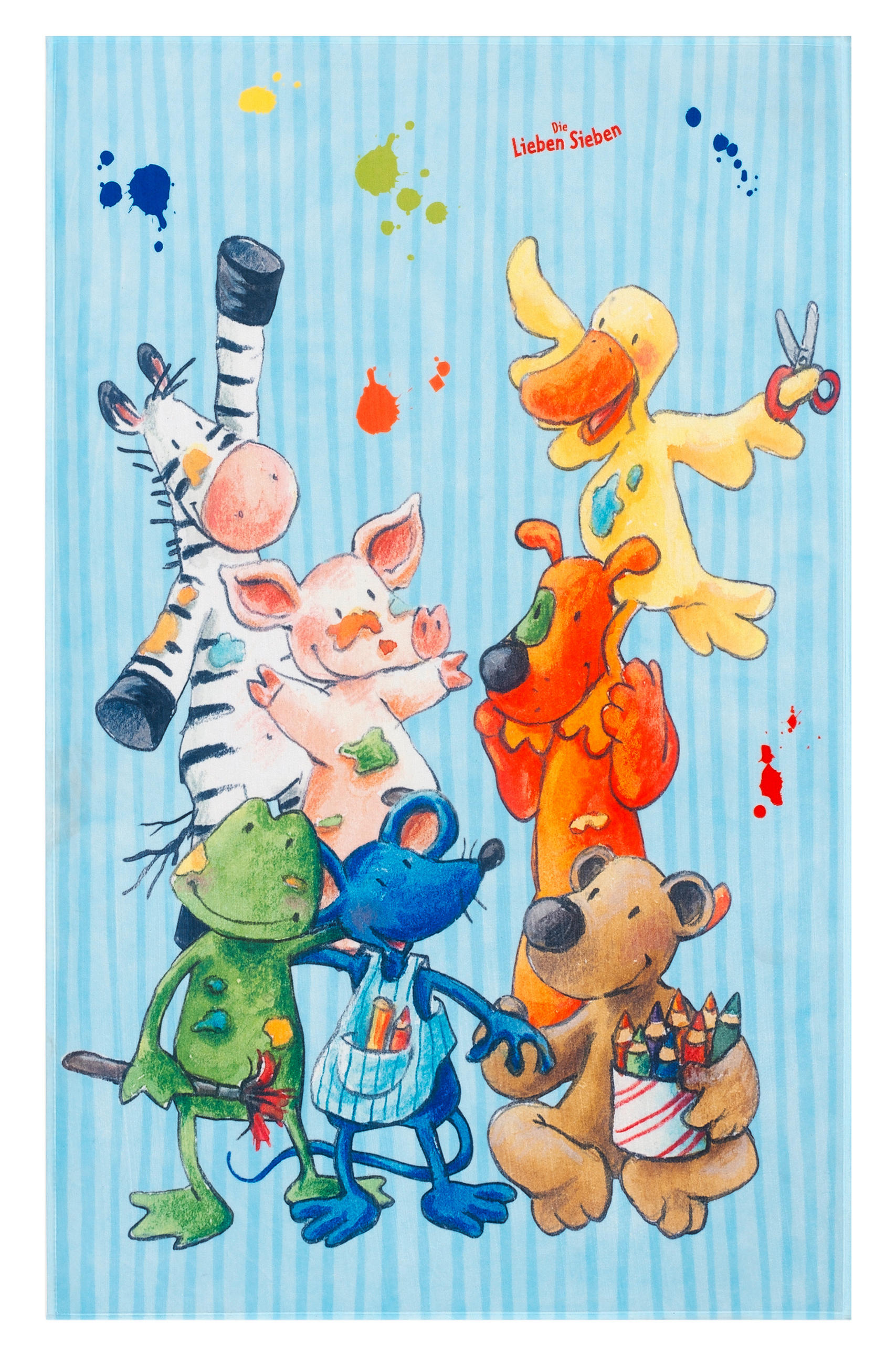 XXXLutz Kinderteppich Die Lieben Sieben Mehrfarbig, Hellblau 80x150 cm