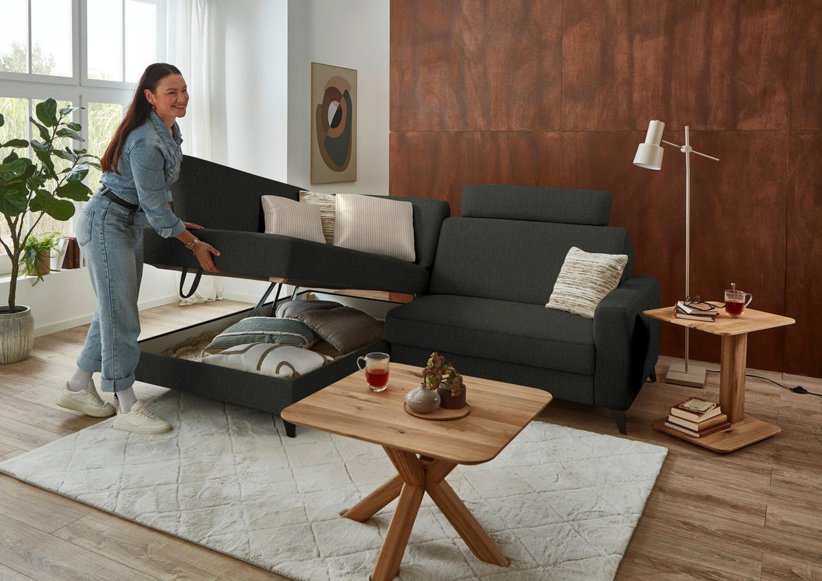 ECKSOFA  Chenille Anthrazit  - Anthrazit/Schwarz, Design, Textil/Metall (182/239cm) - Beldomo Comfort