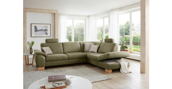 ECKSOFA in Mikrofaser Hellgrün  - Wildeiche/Beige, Natur, Holz/Textil (286/236cm) - Voleo