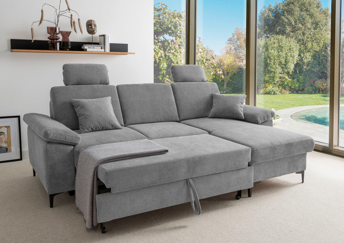 ECKSOFA Chenille Grau  - Schwarz/Grau, Konventionell, Textil/Metall (245/151cm) - Livetastic