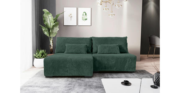 ECKSOFA in Cord Dunkelgrün  - Dunkelgrün/Schwarz, MODERN, Holz/Textil (145/210cm) - Carryhome