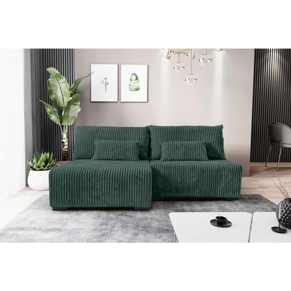 Thumbnail - Carryhome Ecksofa, Dunkelgrün, Textil, Buche, Hartholz, 3-Sitzer, Füllung: Polyurethan (PUR),Polyurethan (Pur), Ottomane...
