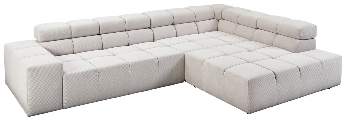 ECKSOFA in Cord Silberfarben, Hellgrau  319/215 cm  - Silberfarben/Hellgrau, Design, Kunststoff/Textil (319/215cm) - Hom`in