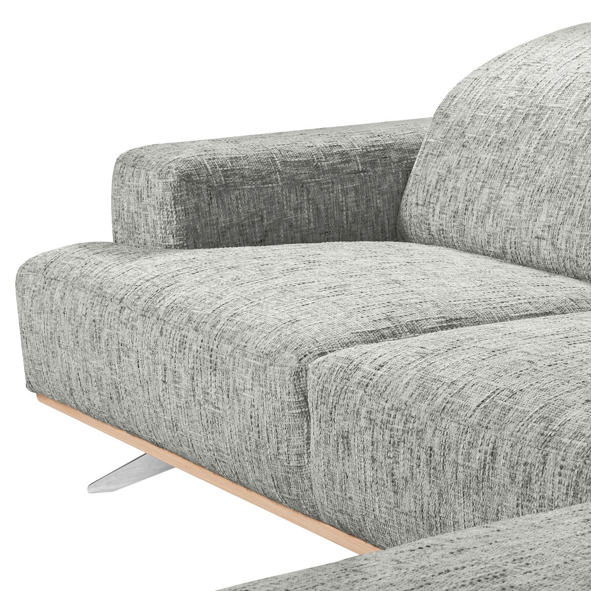 ECKSOFA PORTLAND Grau Struktur Kopfteilverstellung  - Chromfarben/Naturfarben, Design, Holz/Textil (295/187cm) - Livetastic
