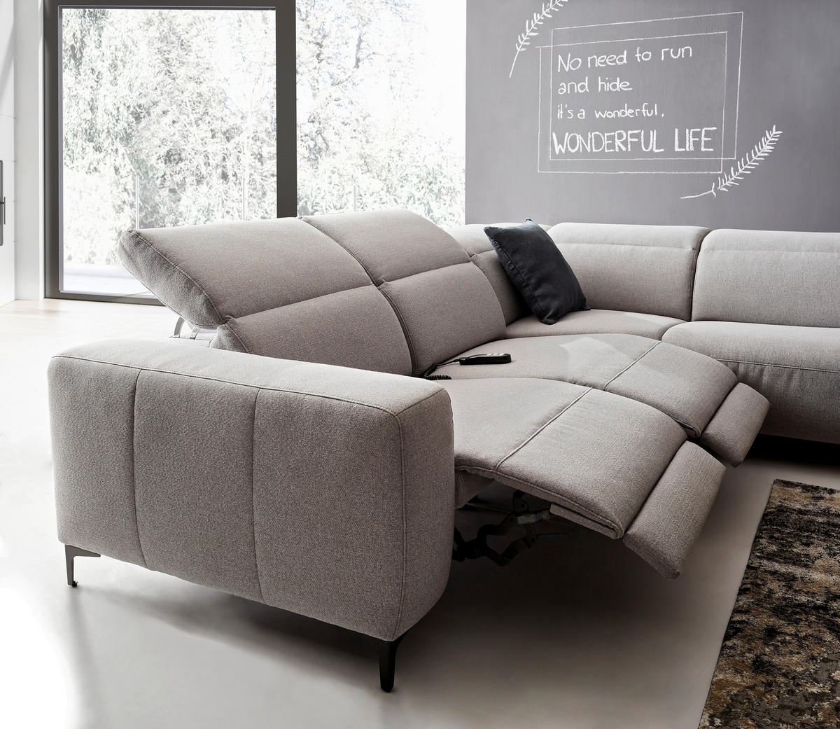 ECKSOFA Grau Flachgewebe  - Schwarz/Grau, Design, Textil/Metall (238/290cm) - Pure Home Lifestyle