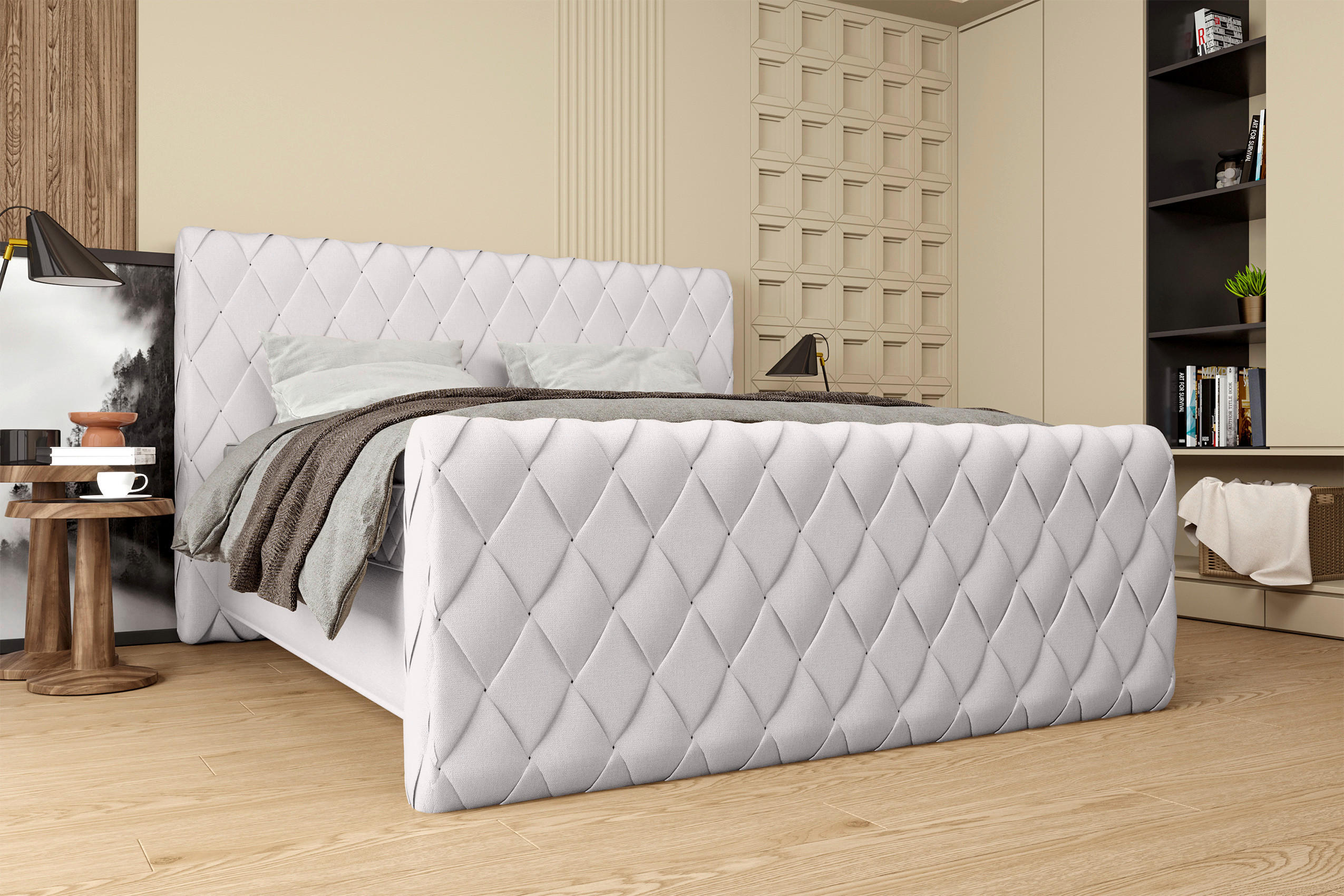 BOXSPRINGBETT 160/200 cm  in Greige  - Greige/Schwarz, Konventionell, Textil/Metall (160/200cm) - Carryhome