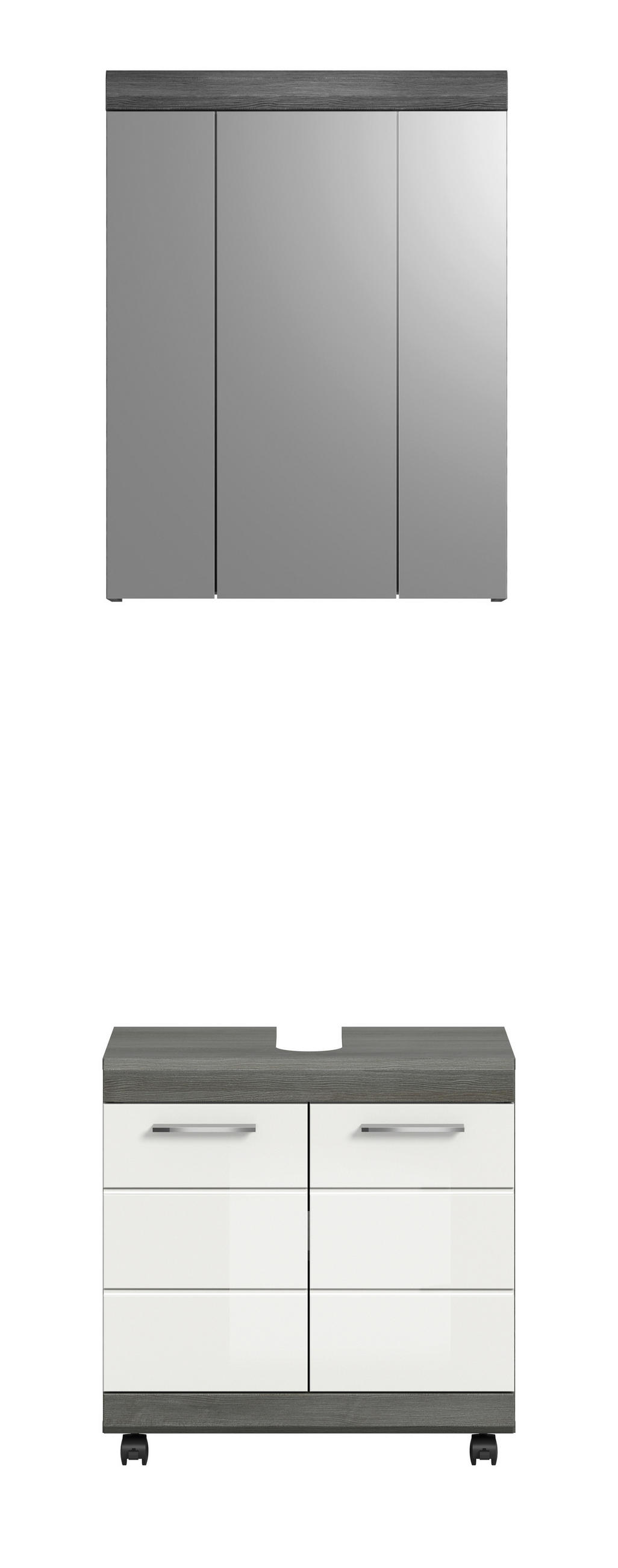 BADEZIMMER 2-teilig  in 60 cm  - Weiß Hochglanz/Silberfarben, Trend, Glas/Holzwerkstoff (60cm) - MID.YOU