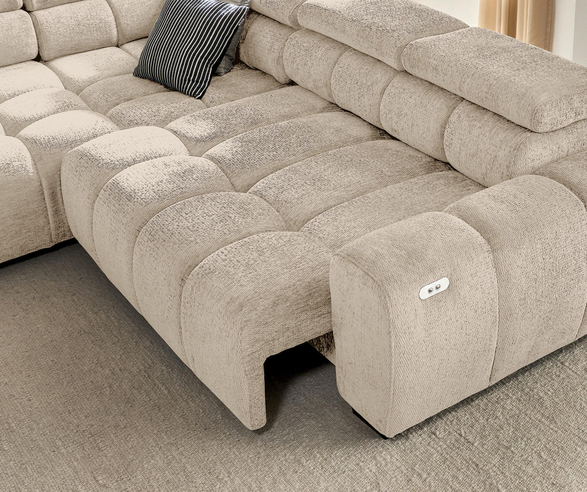 ECKSOFA inkl. Funktionen Naturfarben Webstoff  - Schwarz/Naturfarben, MODERN, Kunststoff/Textil (205/297cm) - Welnova