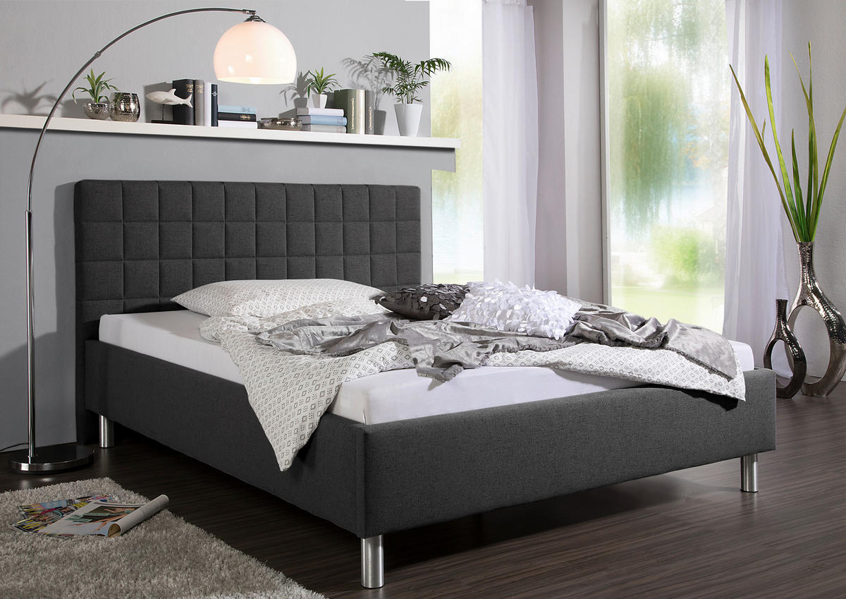 POLSTERBETT 140/200 cm,  in Anthrazit,  - Anthrazit/Alufarben, MODERN, Textil/Metall (140/200cm) - Livetastic