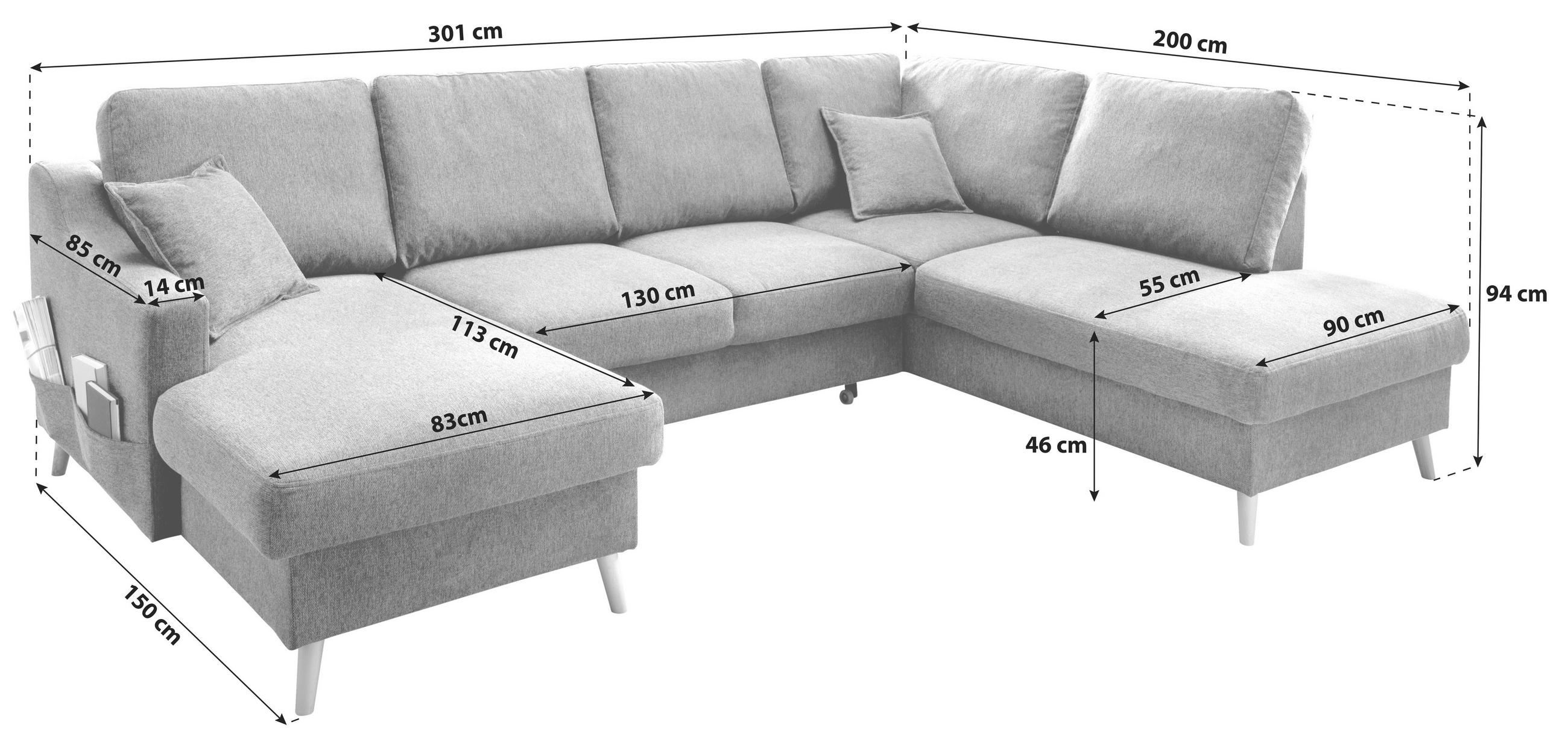Thumbnail - P & B Wohnlandschaft, Rosa, Textil, Buche, massiv, Struktur, 6-Sitzer, Füllung: Schaumstoff, U-Form, 301x200 cm, Made in...