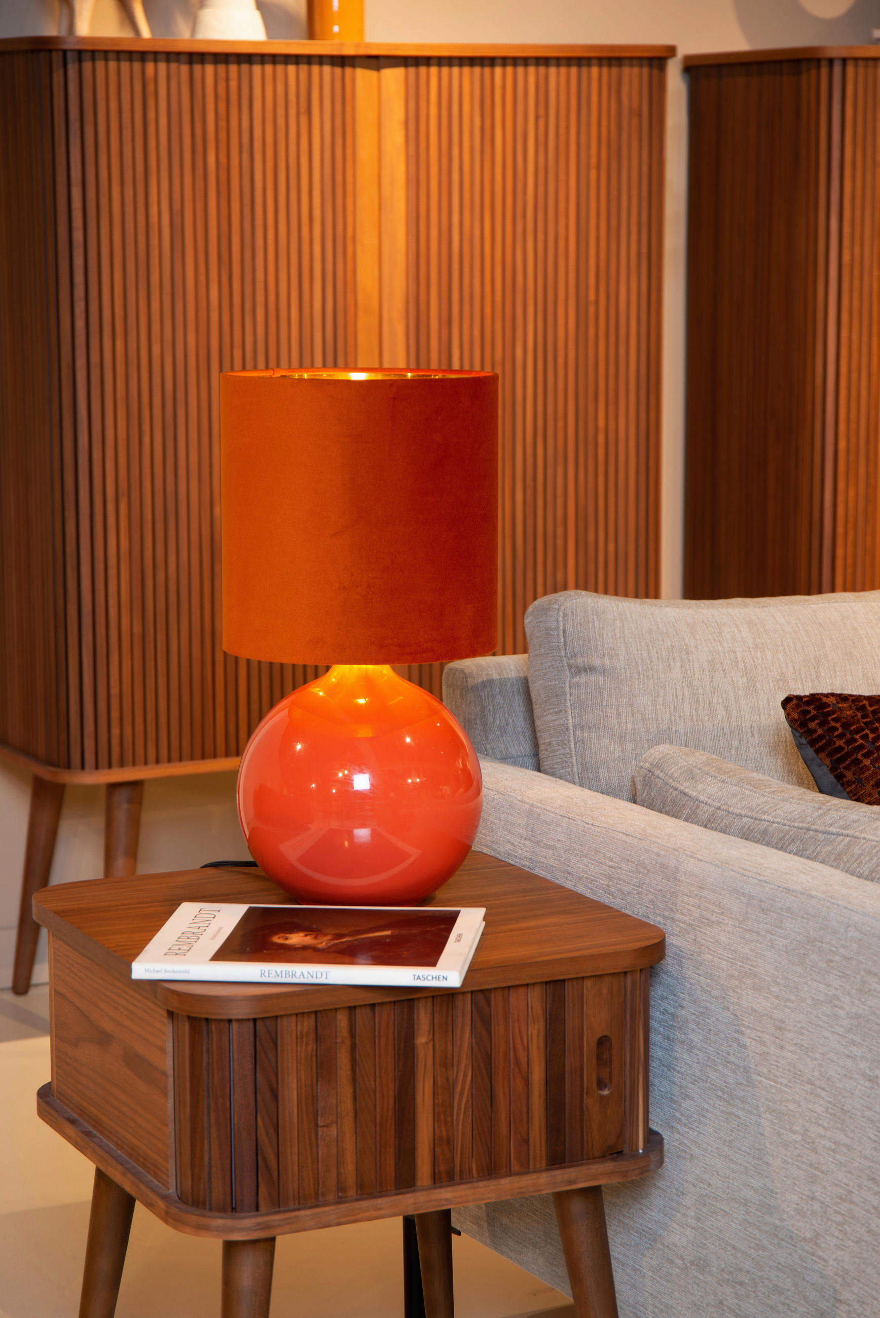 LED-TISCHLEUCHTE 24/24/47 cm - Orange, Design, Glas/Textil (24/24/47cm) - Lucide