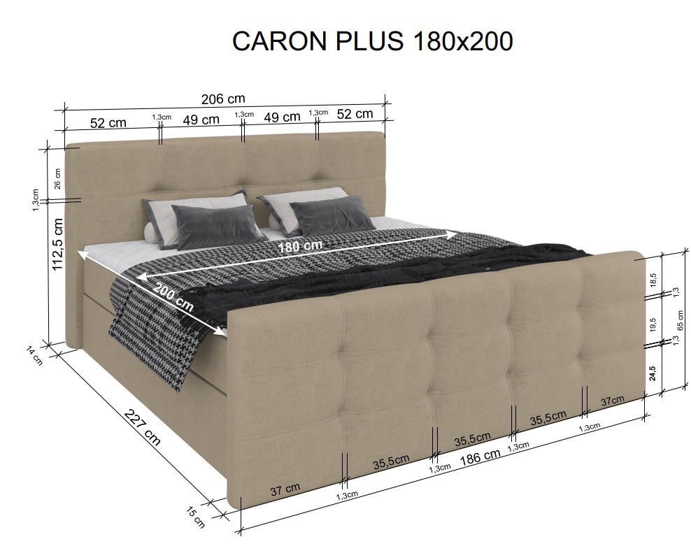 Thumbnail - Chameo Boxbett, Grau, Textil, H2 + H3, Höhe ca. 19 cm, 180x200 cm, Bettkasten, gepolstertes Kopfteil, Topper durchgehend...